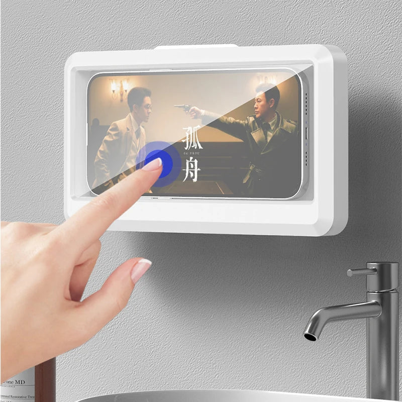 Bathroom Waterproof Phone Holder Home Wall Phone Case Stand Box Self-Adhesive Touch Screen Phone Bracket Shower Sealing Storage