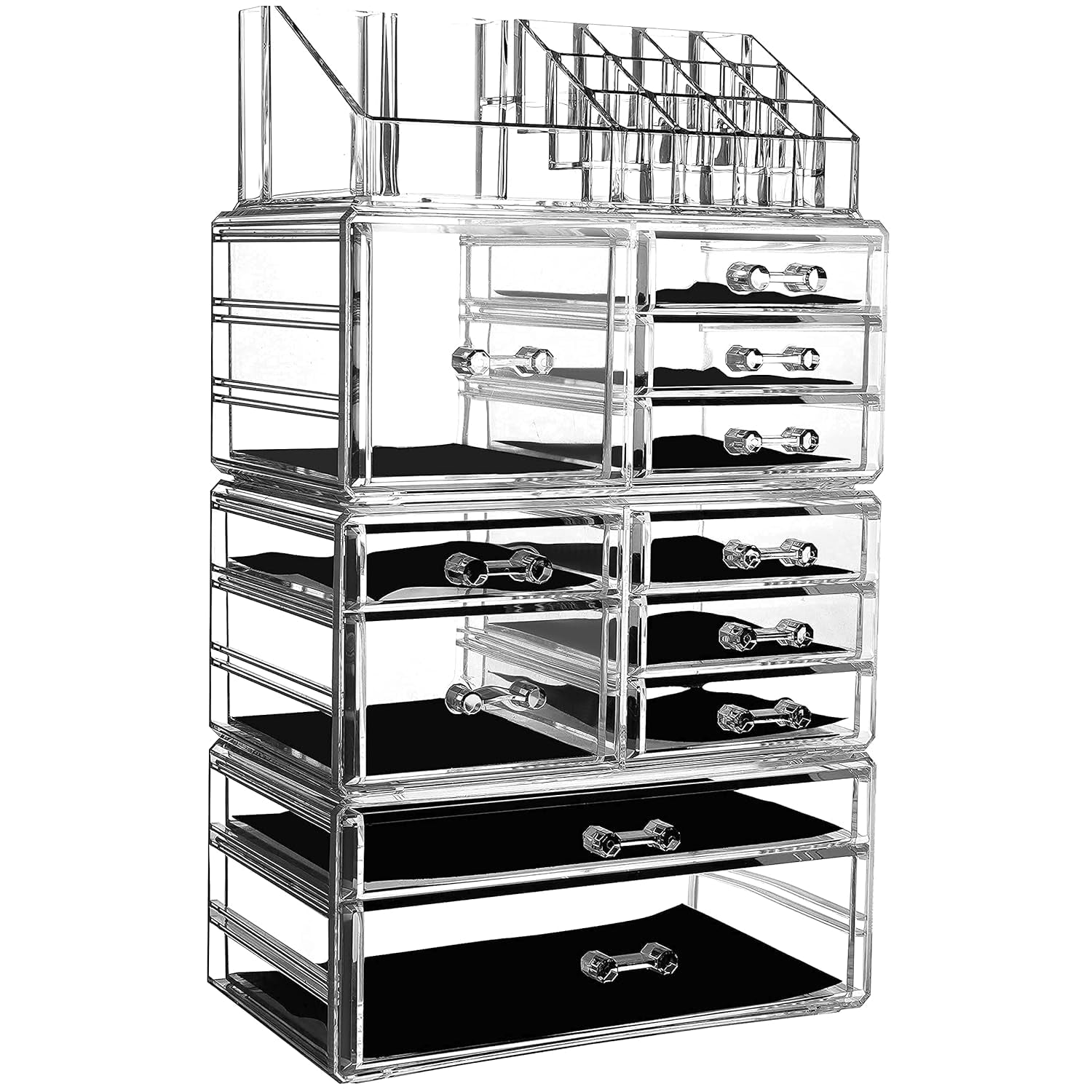 Clear Makeup Organizer Skin Care Cosmetic Display Cases Stackable Storage Box with 11 Drawers