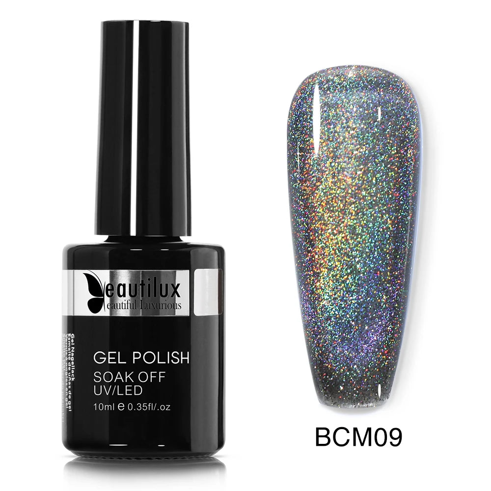 Holographic Rainbow Cat Eye Gel Nail Polish Holo Laser Nail Polish Galaxy Chameleon Magnetic Gel Soak off UV Gel