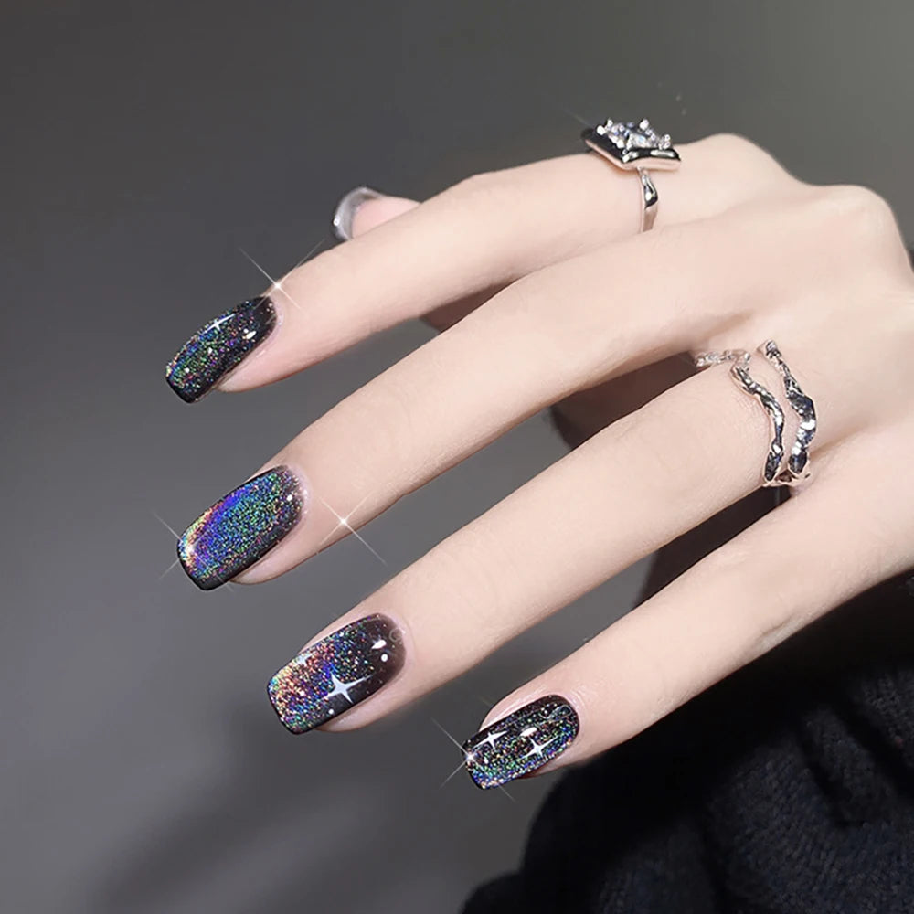 Holographic Rainbow Cat Eye Gel Nail Polish Holo Laser Nail Polish Galaxy Chameleon Magnetic Gel Soak off UV Gel