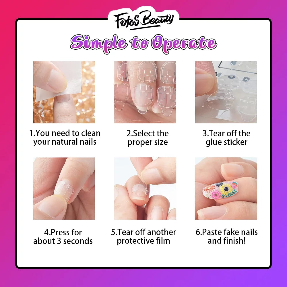 24Pcs Press on False Nails Tips, Coffin Fake Nails, Pink-Purple Glitter Sequins