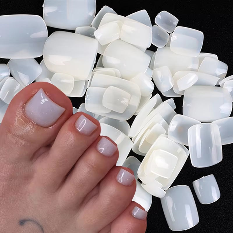 100Pcs Square False Toe Nails Full Cover Natural White Clear Artificial Fake Toenail Acrylic Foot Nail Art Tips Manicure Tools