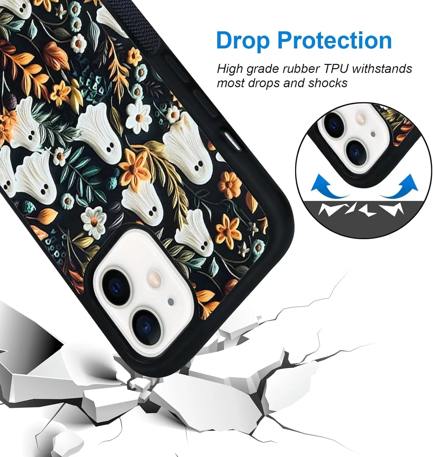 Cute Ghost Phone Case 14 15 Phone Case Non-Slip Pattern Design Soft Silicone Frame to Support Halloween Teen Lady Men New