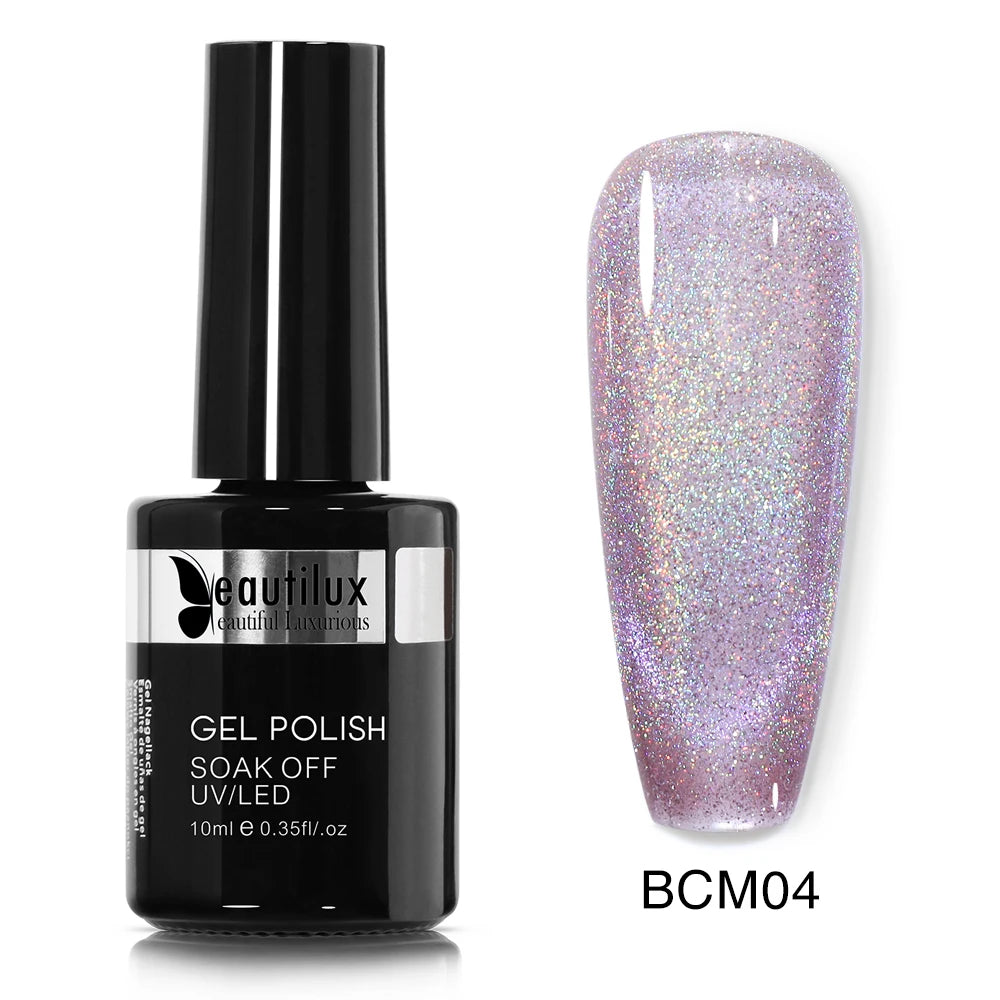 Holographic Rainbow Cat Eye Gel Nail Polish Holo Laser Nail Polish Galaxy Chameleon Magnetic Gel Soak off UV Gel