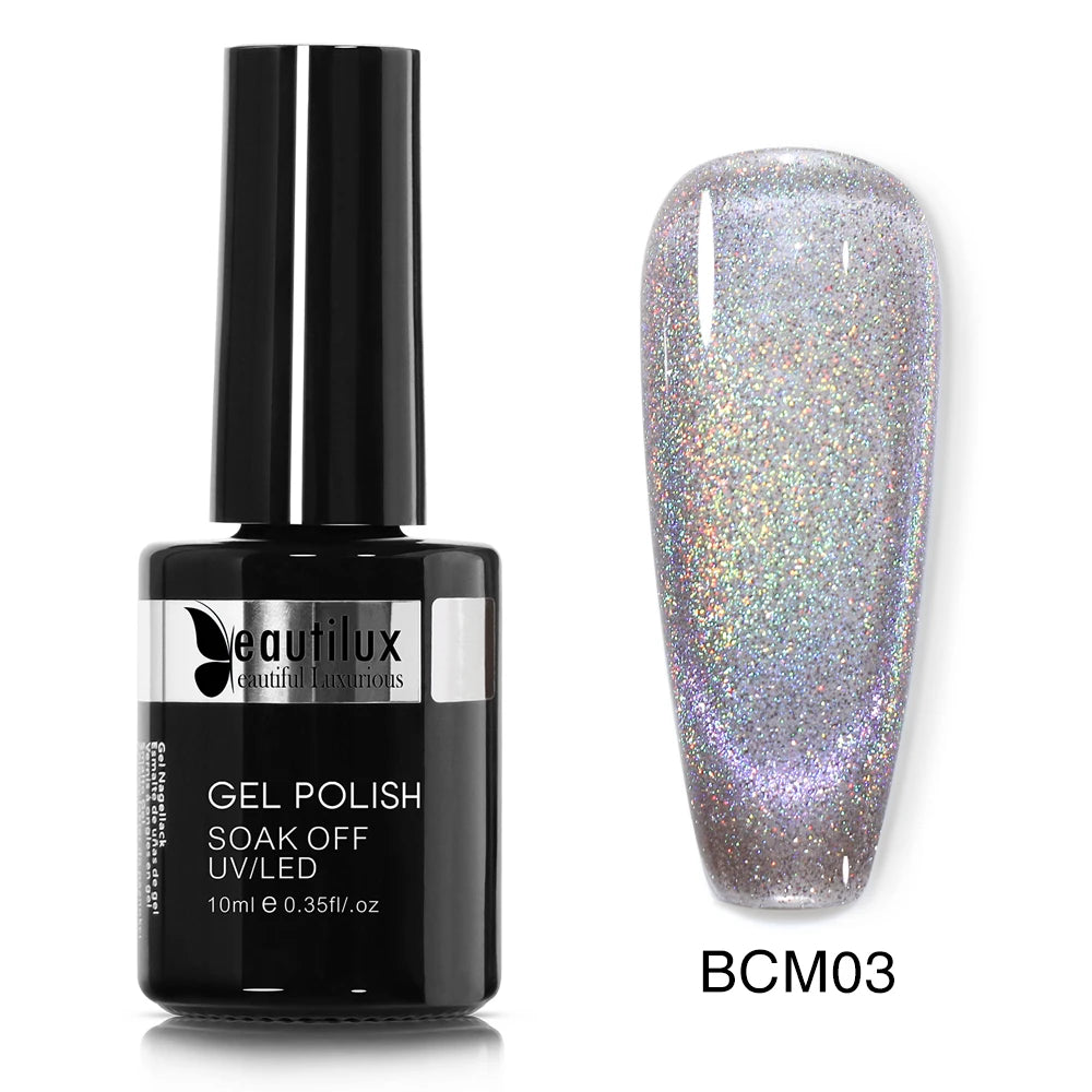 Holographic Rainbow Cat Eye Gel Nail Polish Holo Laser Nail Polish Galaxy Chameleon Magnetic Gel Soak off UV Gel