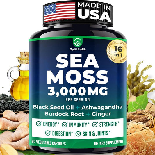 Sea Moss Black Seed Oil Ashwagandha Ginger - Advanced Irish Sea Moss Capsules All in One Supplement