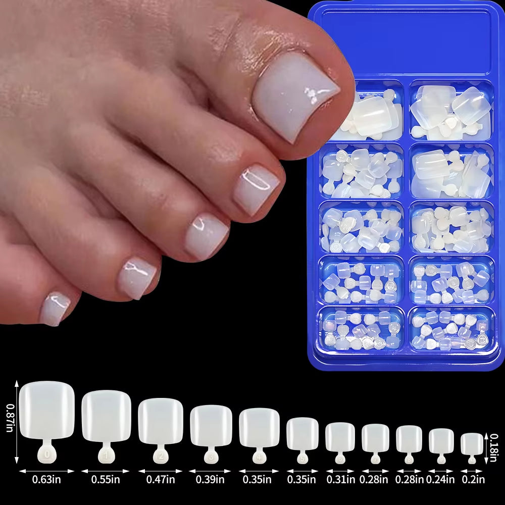 100PCS Short Square False Toenail Tips Full Cover White Artificial Fake Toenail Acrylic Foot Nail Art Tip Press on Toe Extension