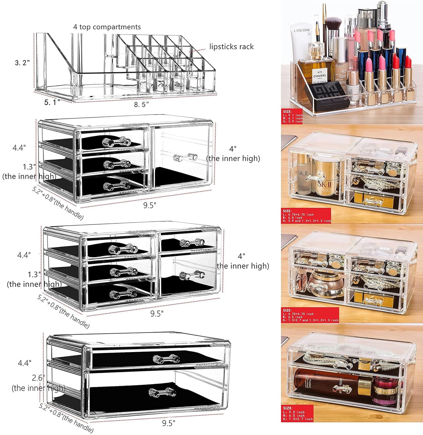 Clear Makeup Organizer Skin Care Cosmetic Display Cases Stackable Storage Box with 11 Drawers