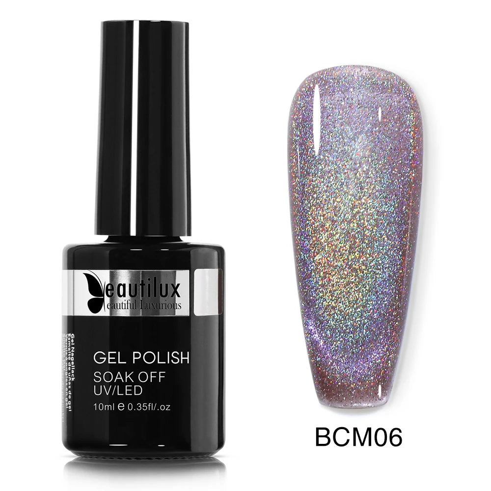 Holographic Rainbow Cat Eye Gel Nail Polish Holo Laser Nail Polish Galaxy Chameleon Magnetic Gel Soak off UV Gel