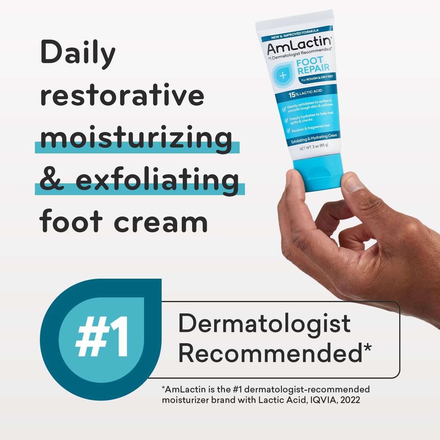 Foot Repair Cream - 3 Oz Foot Cream for Dry Cracked Heels with 15% Lactic Acid - Exfoliator and Moisturizer for Dry Skin & Foot Care (Packaging May Vary)