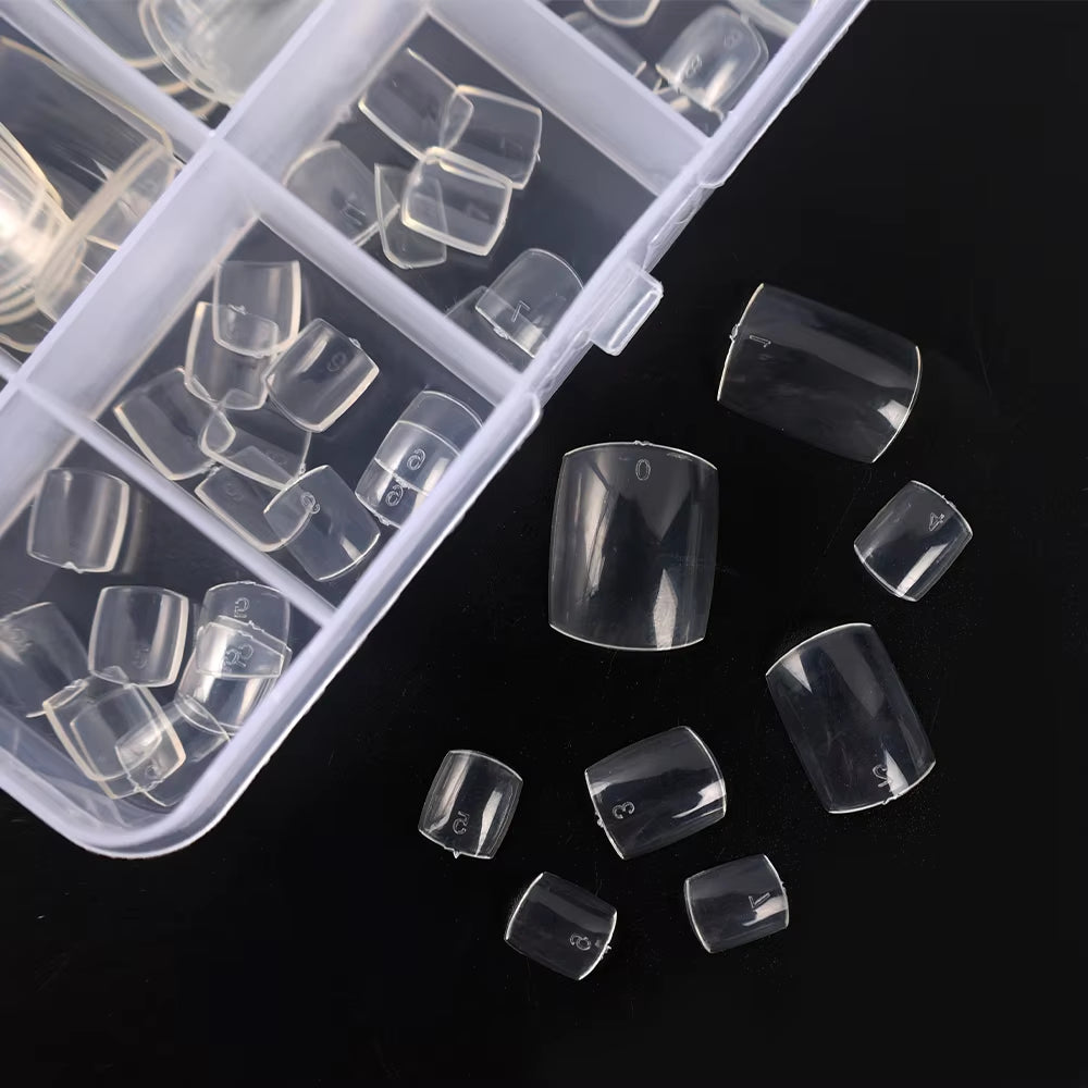 100Pcs Square False Toe Nails Full Cover Natural White Clear Artificial Fake Toenail Acrylic Foot Nail Art Tips Manicure Tools