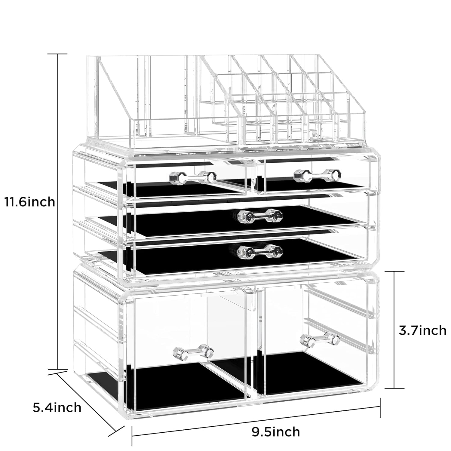 Acrylic Clear Dustproof Makeup Storage Organizer Drawers Large Skin Care Cosmetic Display Cases for Bathroom Stackable Storage Box with 6 Drawers for Vanity (Clear)