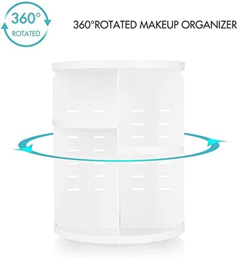 360 Degree Rotating Makeup Organizer for Mothers Day Gifts Extra Large Capacity Adjustable Multifunctional Cosmetic Storage Box for Skin Care Products Makeup Sponges (White)