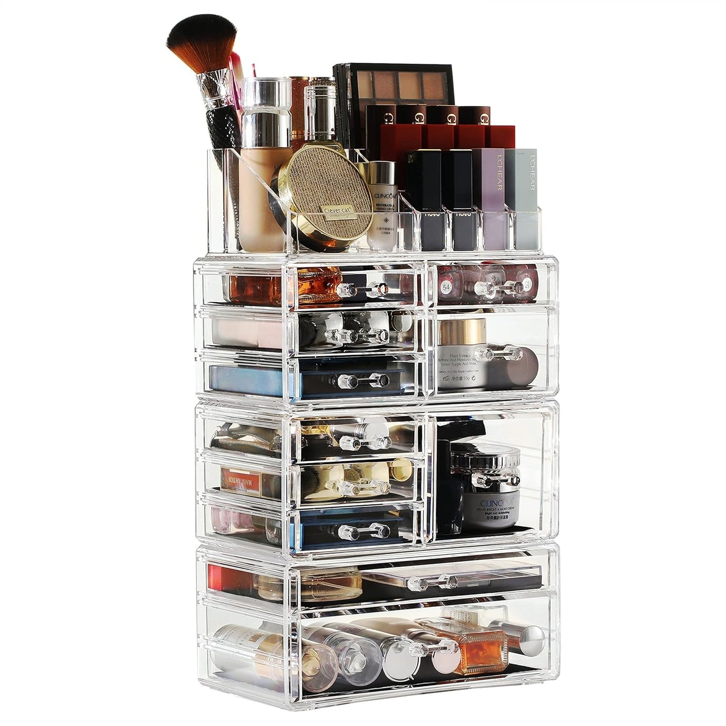 Clear Makeup Organizer Skin Care Cosmetic Display Cases Stackable Storage Box with 11 Drawers