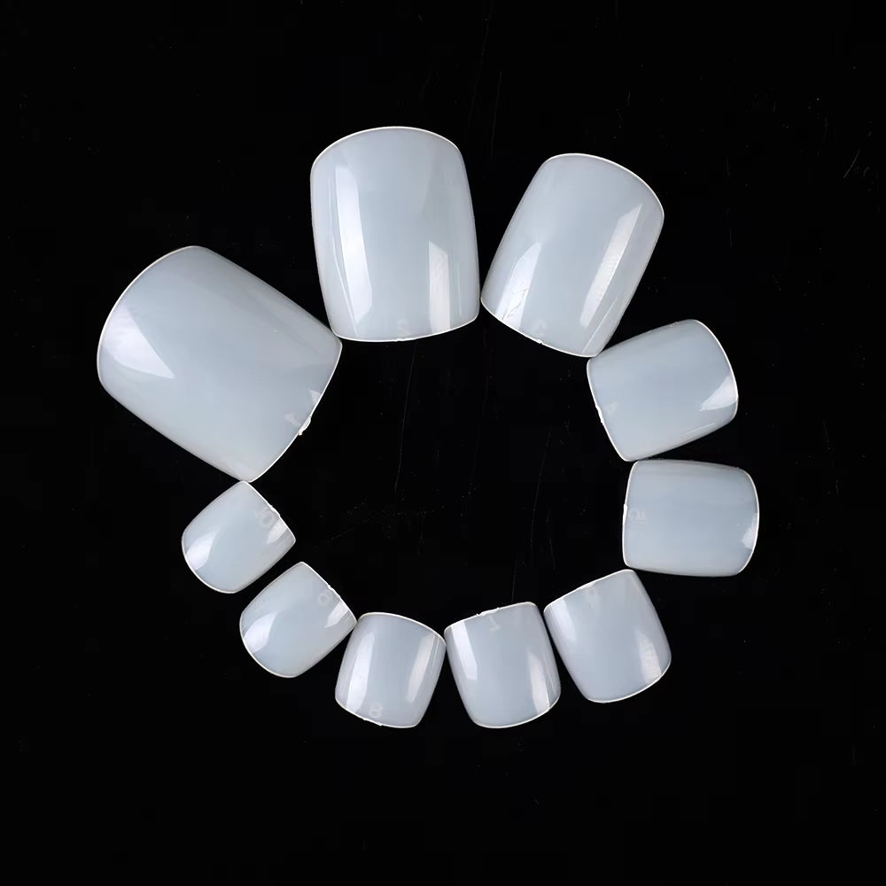 100Pcs Square False Toe Nails Full Cover Natural White Clear Artificial Fake Toenail Acrylic Foot Nail Art Tips Manicure Tools