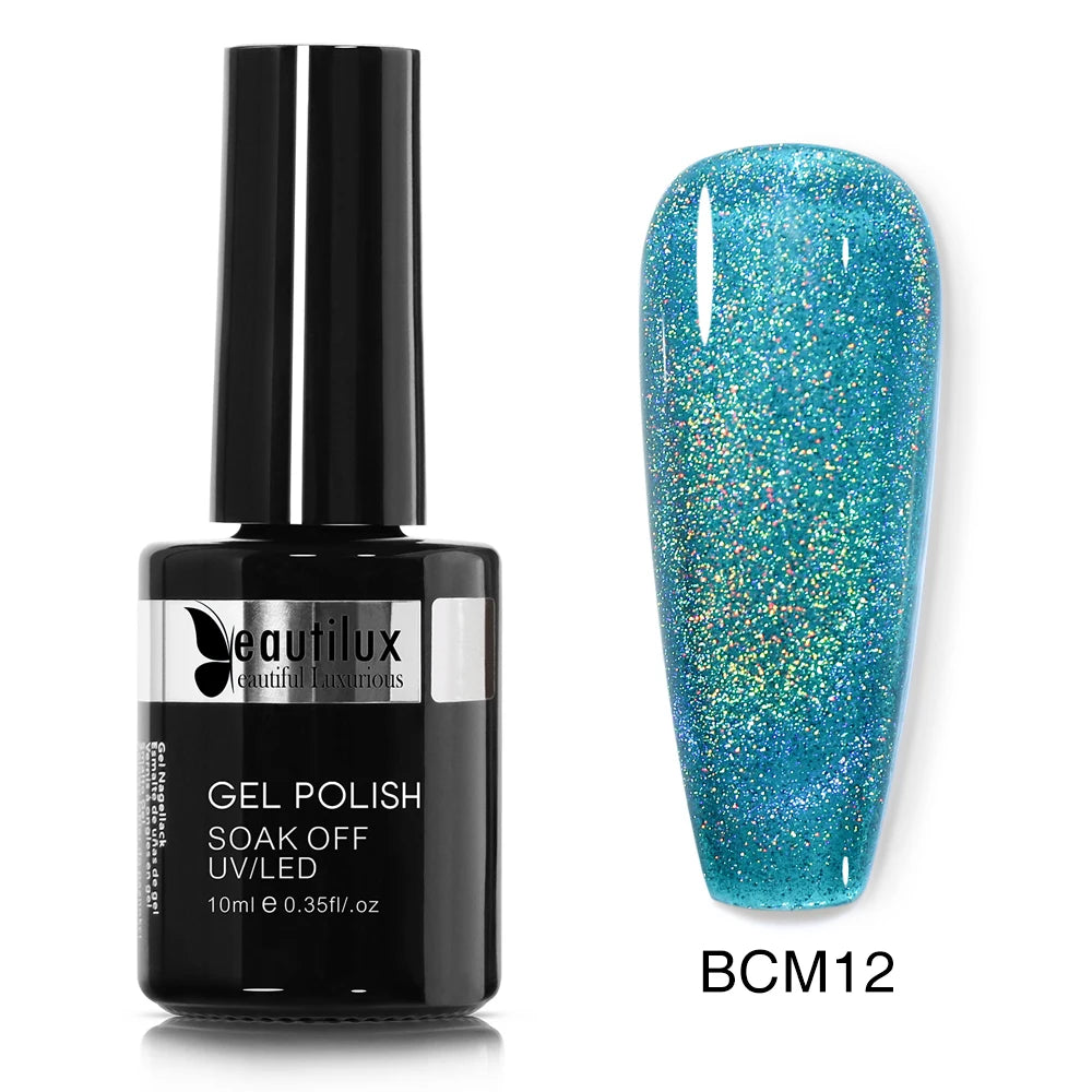 Holographic Rainbow Cat Eye Gel Nail Polish Holo Laser Nail Polish Galaxy Chameleon Magnetic Gel Soak off UV Gel