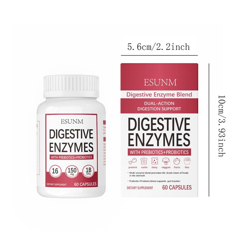 Digestive Enzymes 60Ct + 100B Probiotic 60Ct | Value Digestive Bundle by Esunm,With 16 Strains & Multi Enzymes,Organic Prebiotics & Probiotics,For Meal Time Discomfort Relief & Bloating,Optimum Dietary Fiber