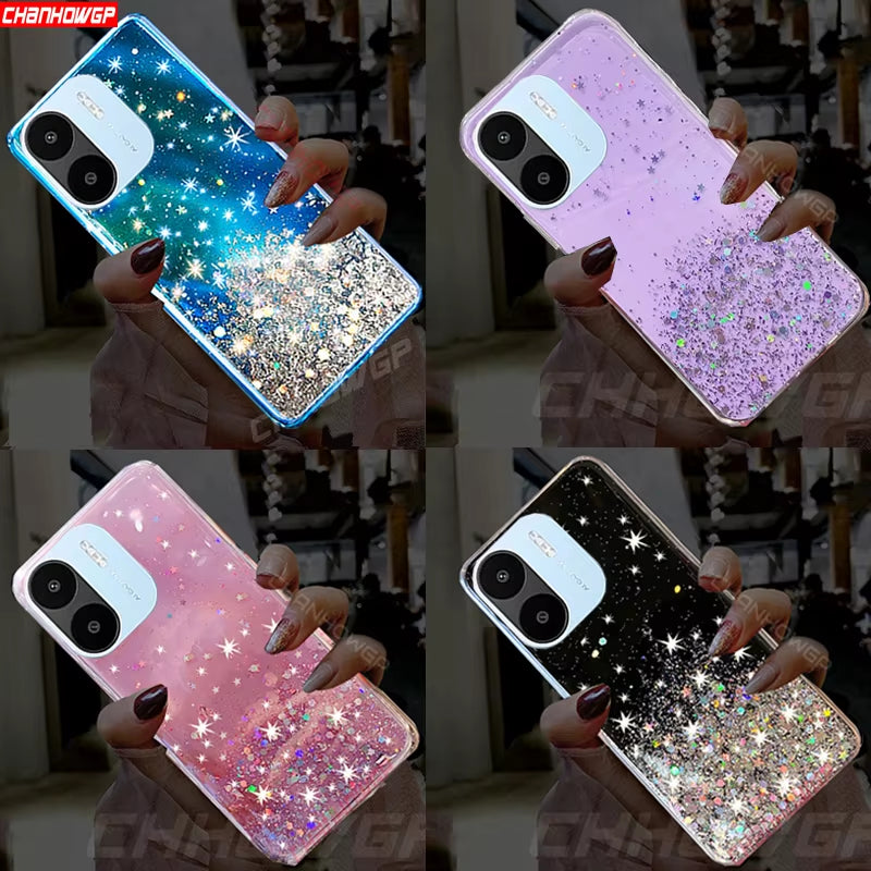 Case for Redmi A1 Gradient Glitter Star Soft Silicone Phone Cases for  Redmi A1 a 1 Case 6.52Inch Clear TPU Back Cover