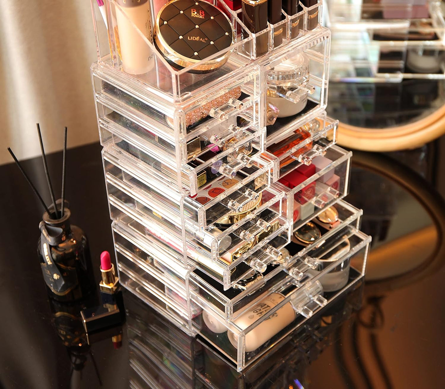 Clear Makeup Organizer Skin Care Cosmetic Display Cases Stackable Storage Box with 11 Drawers