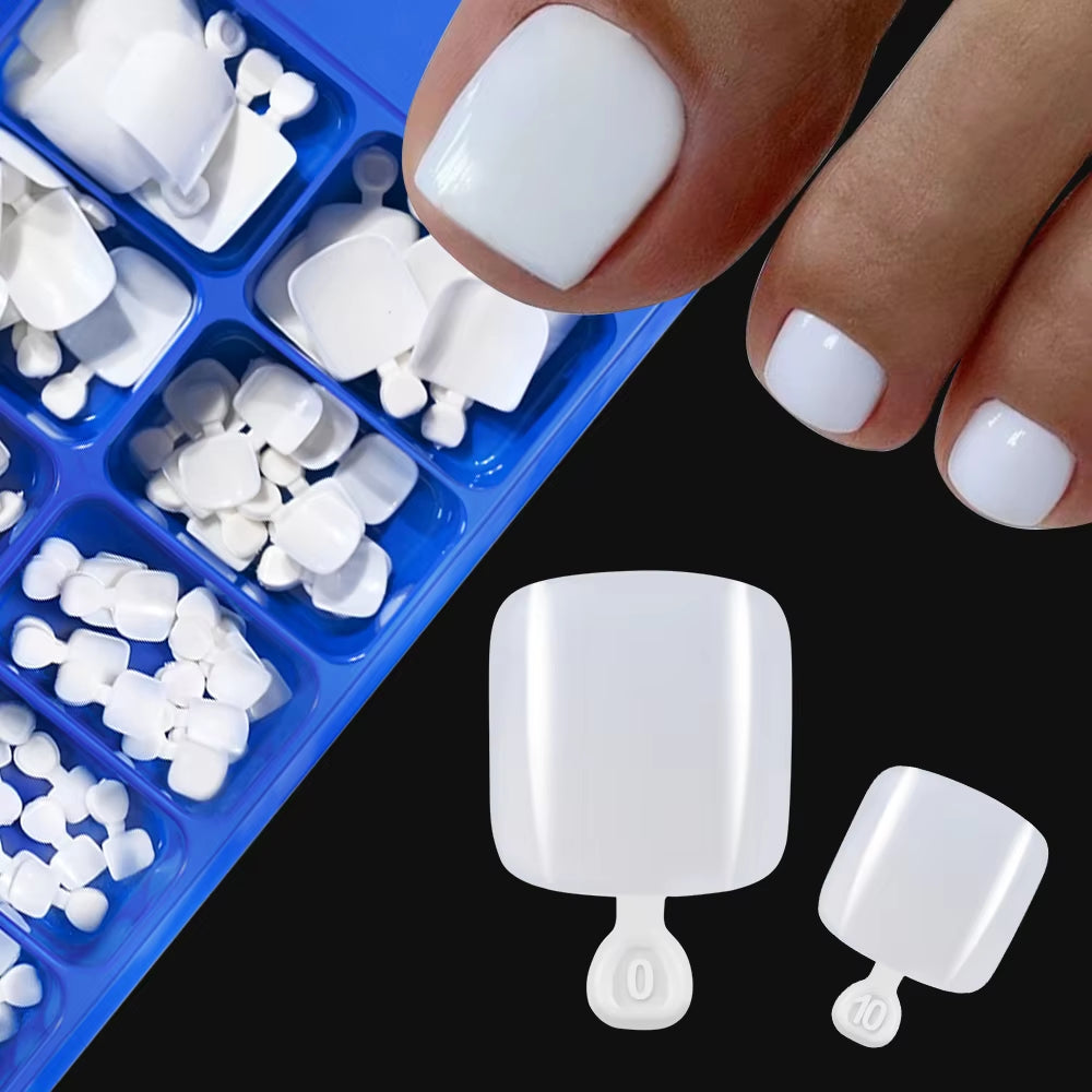 100PCS Short Square False Toenail Tips Full Cover White Artificial Fake Toenail Acrylic Foot Nail Art Tip Press on Toe Extension