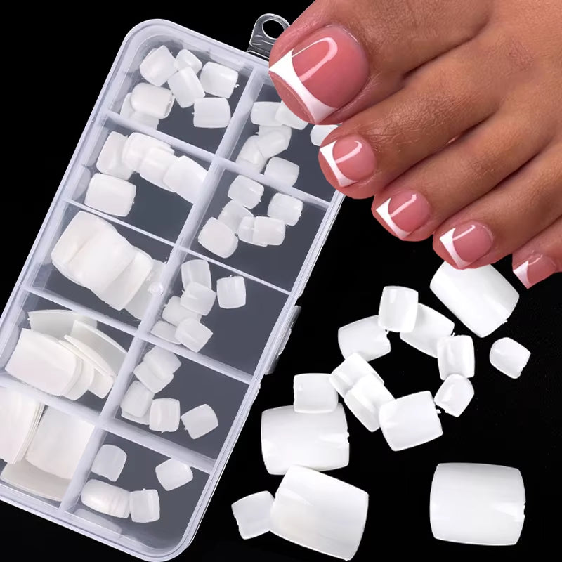 100Pcs Square False Toe Nails Full Cover Natural White Clear Artificial Fake Toenail Acrylic Foot Nail Art Tips Manicure Tools