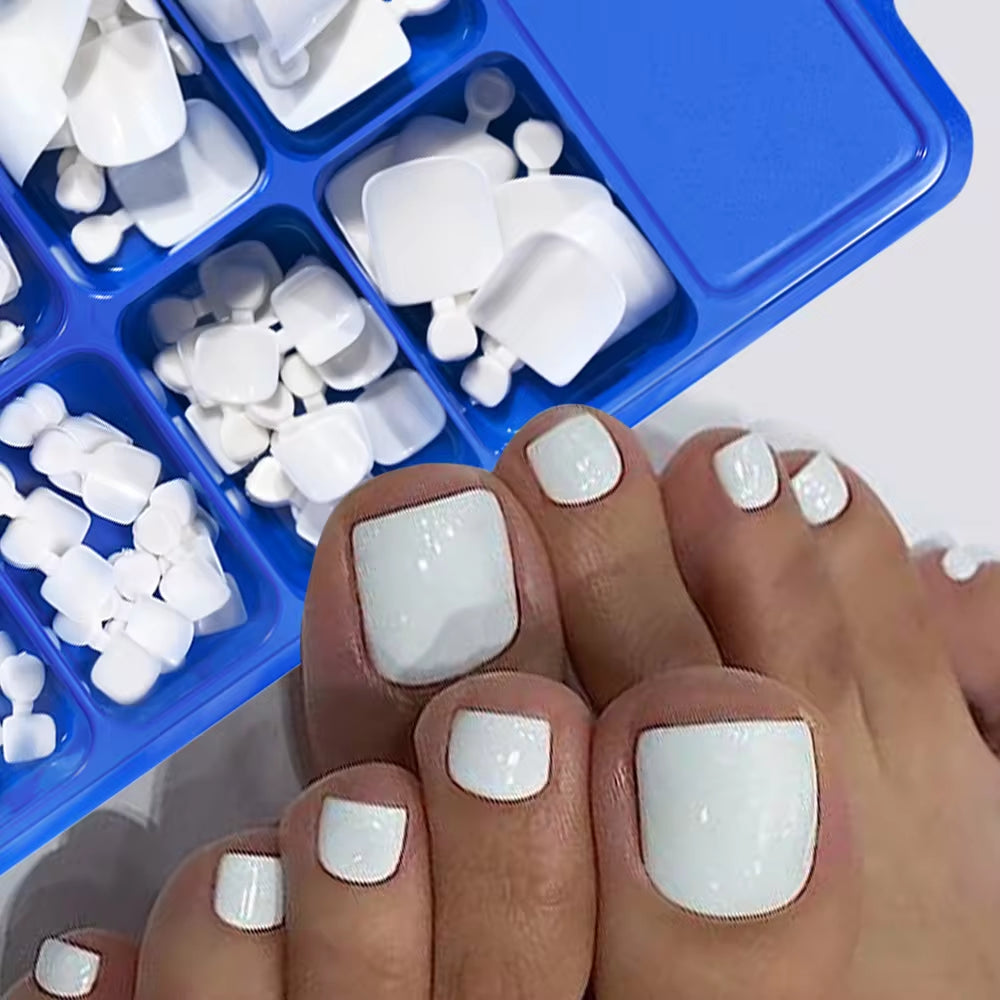 100PCS Short Square False Toenail Tips Full Cover White Artificial Fake Toenail Acrylic Foot Nail Art Tip Press on Toe Extension