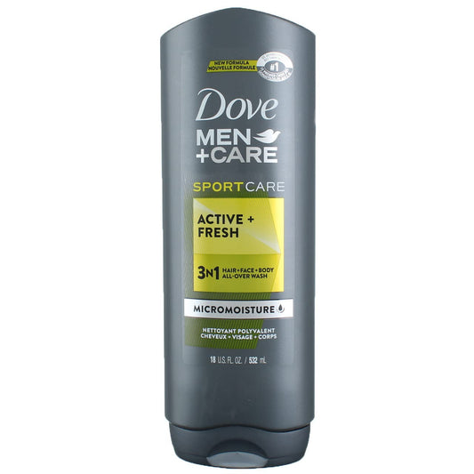 Dove Men+Care Sportcare Body Wash and Face Wash for Fresh, Clean Skin Active + Fresh Cleanser That Effectively Washes Away Bacteria While Nourishing Your Skin, 18 Fl Oz (Pack of 4)