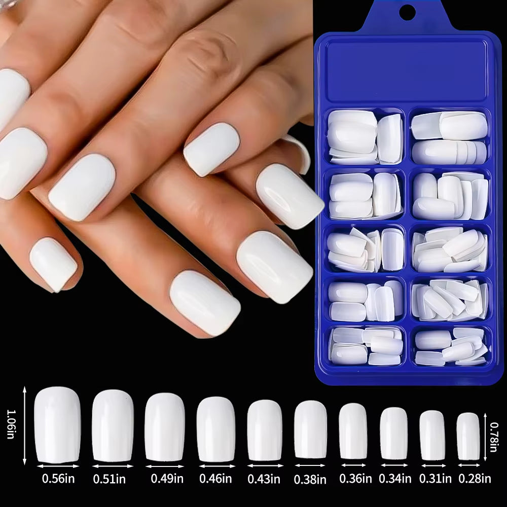 100PCS Short Square False Toenail Tips Full Cover White Artificial Fake Toenail Acrylic Foot Nail Art Tip Press on Toe Extension